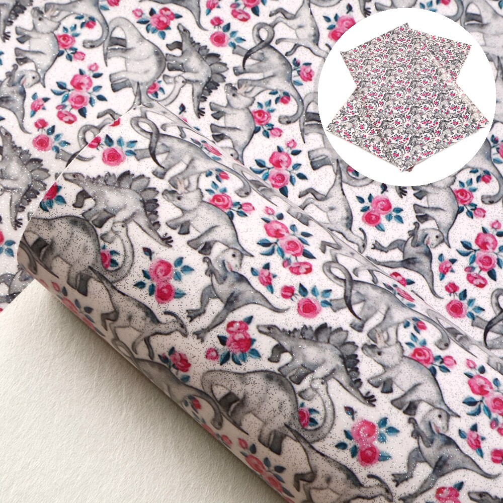 20*34cm Back to School Unicorn Flower Printed Fine Glitter Vinyl Faux Leather Fabric Sheet,DIY Handmade Materials,1Yc9364: 1064842016