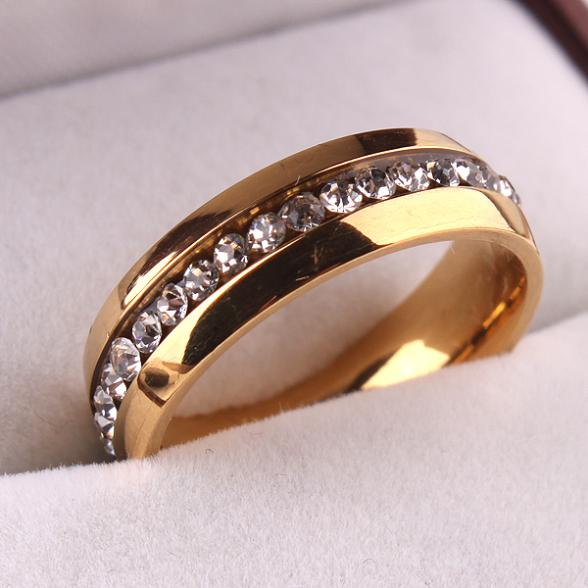 single row zircon cz 316L Stainless Steel finger ring GP jewelry size 16 17 18 19 20 mm