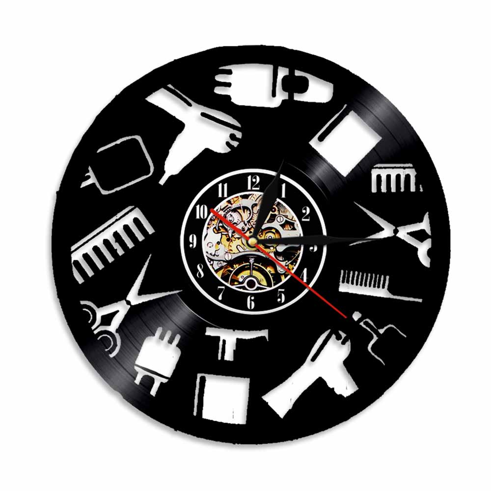 thumbnail: Vintage Vinyl Wandklok - Handgemaakte Platen Klok Voor Kappers En Barber Shop