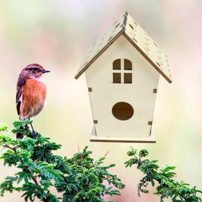 Casa de madera para pájaros, nido, manualidades hechas a mano, caja simulada decorativa para Bluebird K1MF