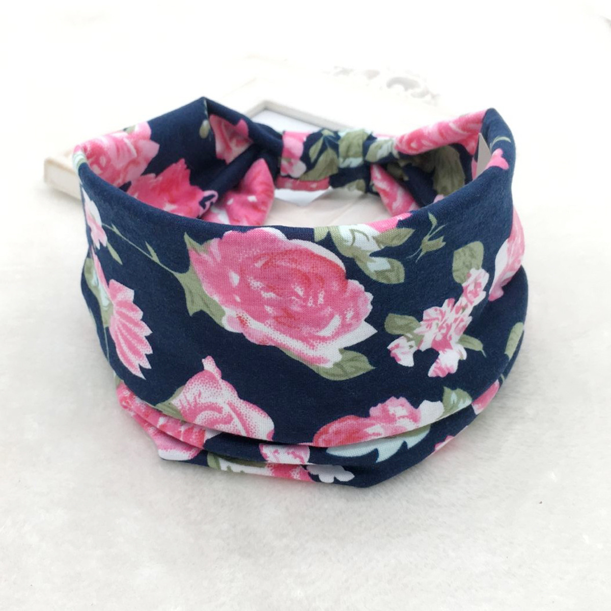 Frugtprint brede hovedbind til kvinder boho knudrede elastiske strandhårbånd til piger hårtilbehør turban bandage: Mørkegrå