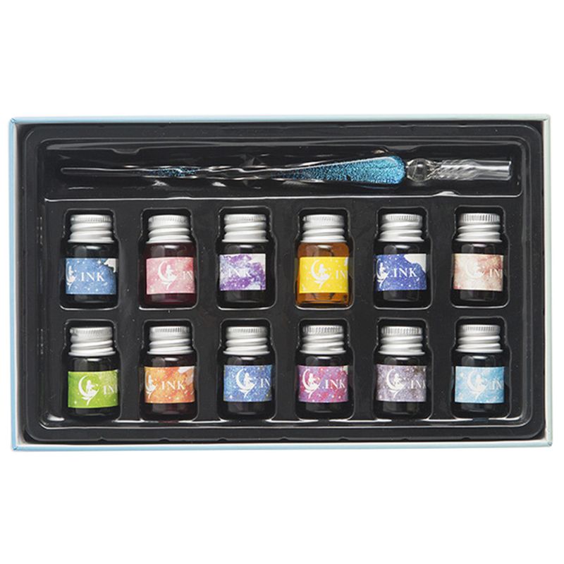 Cristal ciel étoilé verre encre stylo verre Dip stylo pour écrire stylo plume ensemble: C
