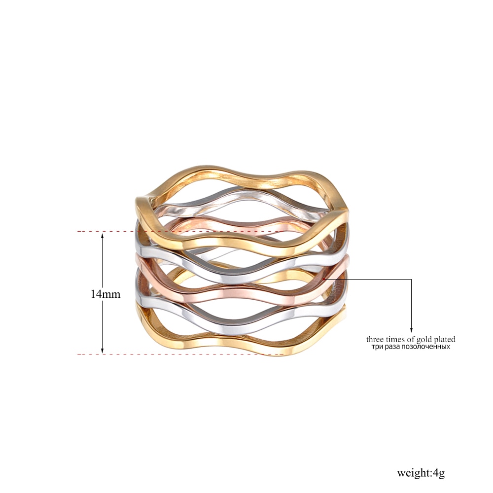 Lokaer empfindlich Schmuck Mehrfarbig Welle bilden mehrschichtig Titan Stahl, Verlobung, Hochzeit Ring Für Frauen Bague Femme R17055