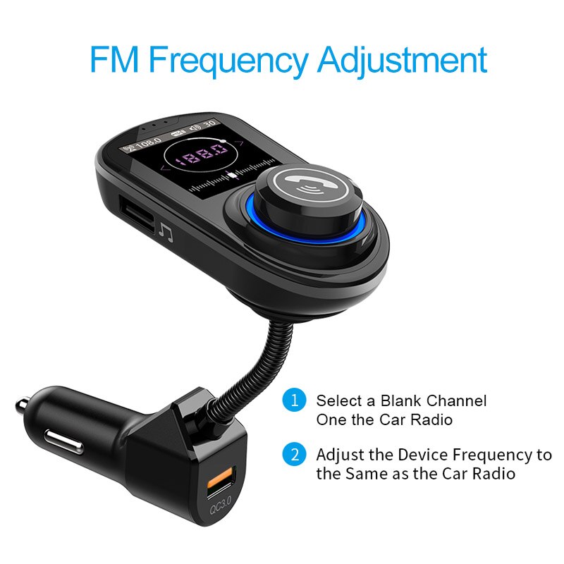 JaJaBor Bluetooth Car Kit 1.8 inch Color LCD Screen QC3.0 Car Charger Handsfree FM Transmitter Bluetooth 5.0 Car MP3 Player