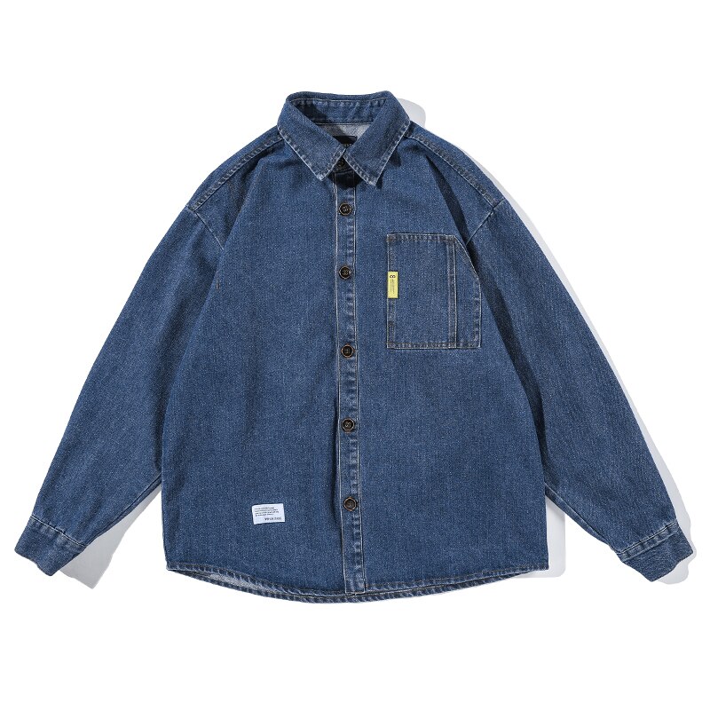Chemise en Denim japonais, Streetwear de , manteaux de travail coréens pour hommes, vêtements à manches longues pour Couple, haut Harajuku, 2022: Bleu / M