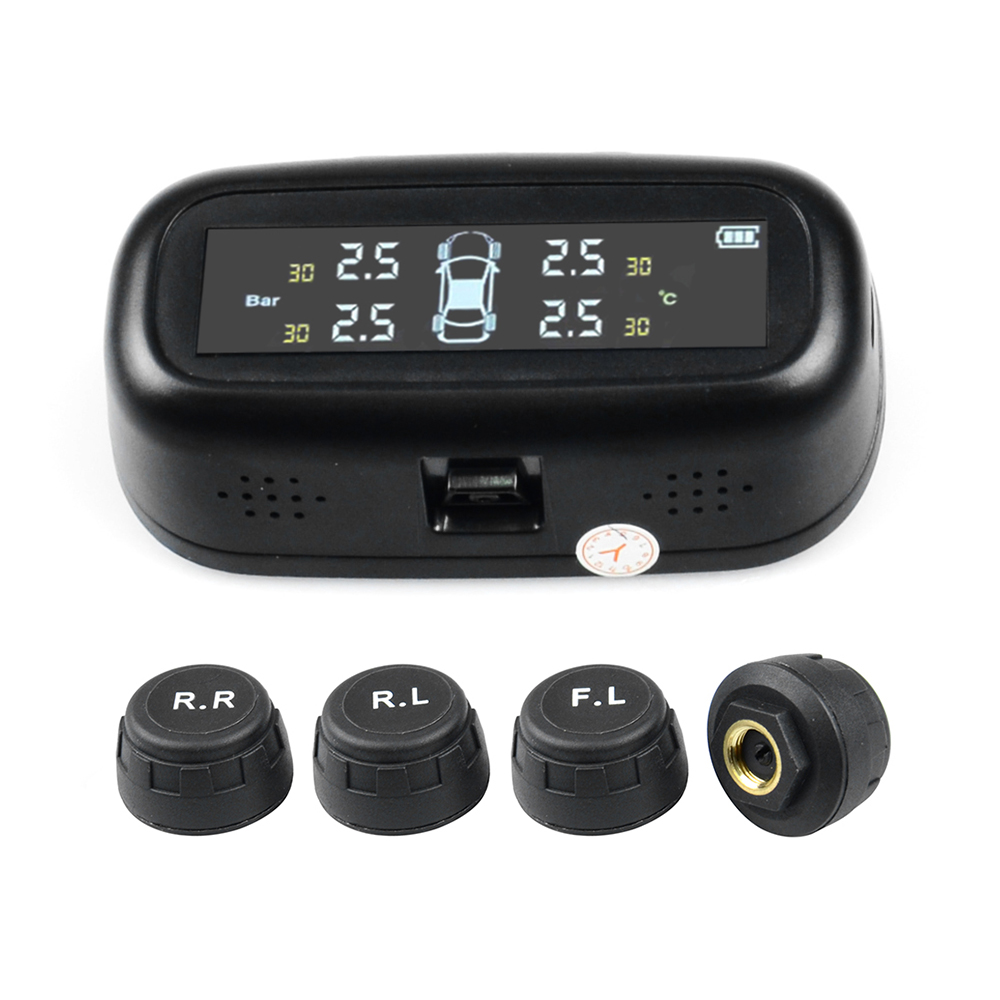 Solar TPMS Tire Pressure Monitor System Alarm 4 Temperature Gauge Meter Car Solar Power TPMS Visture With 4 Sensors