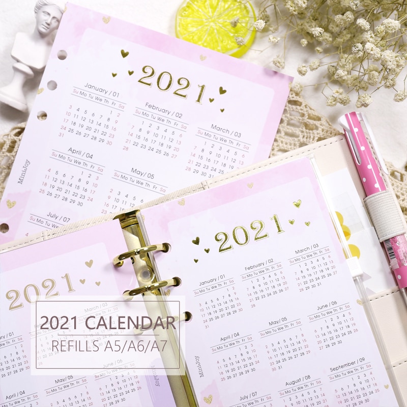 Mypretties Basic Kalender Jaarlijks Maandelijkse Planner Lijst Vullingen A5 A6 Drievoudige Filler Papers Voor 6 Gat Organizer Binder