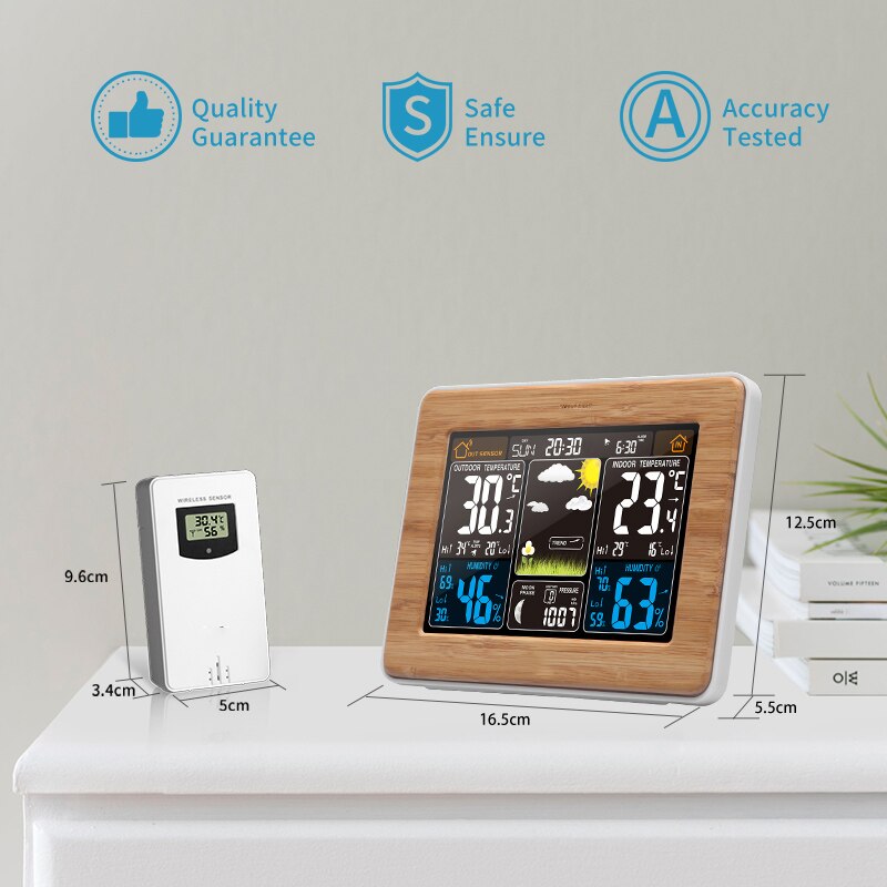 Lcd digital trådlös hem väderstation väckarklocka elektronisk termometer hygrometer sensor barometer dekoration