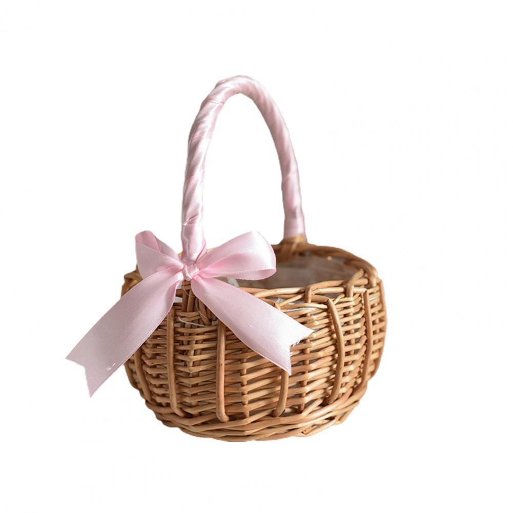 Hand-woven Wedding Flower Basket With Handle Wicker Sundries Basket Wedding Flower Girls Basket for Home Picnic Storage Basket: Blue