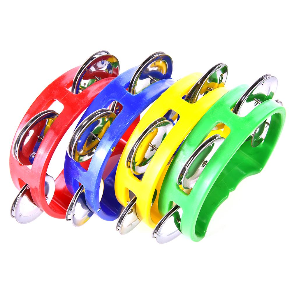 Dia 10cm 1Pc Tambourine Hand Held With Double Row Metal Jingles Percussion Church Band Color Random