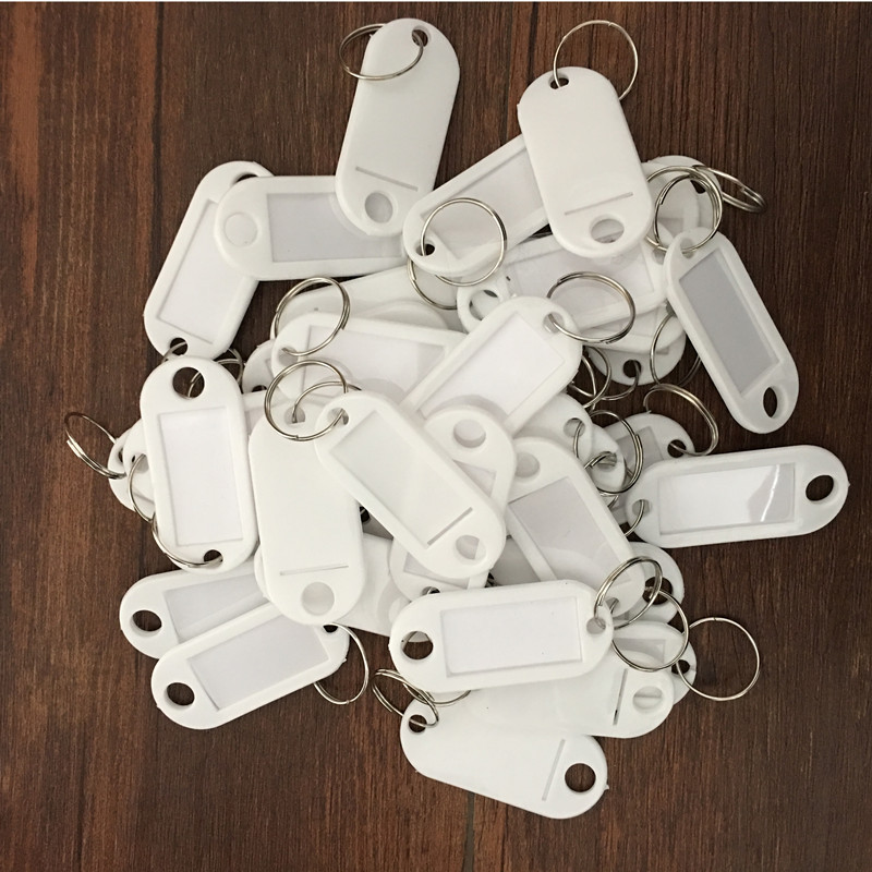 5PCS Colour Plastic Key Card Badge Key Holder Keychain Organizer Luggage ID Label Key Rings Name Cards: WHITE