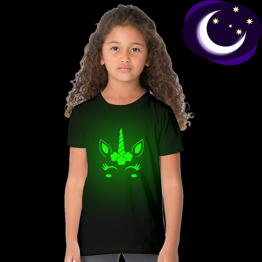 Summer Unisex Unicorn Luminous T-shirt Children T-shirts Boys Girls Print Glow In Dark Clothes Noctilucent Kids Funny T Shirt