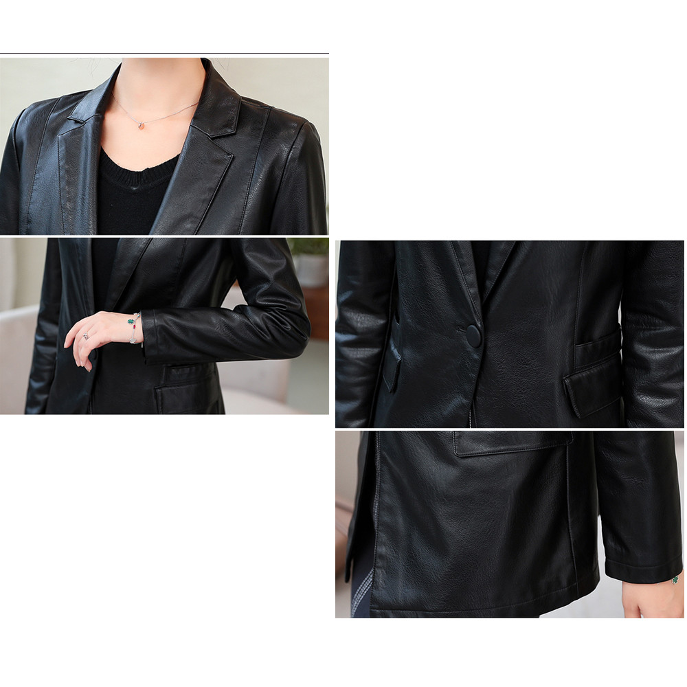 M-3XL Plus Size Women Leather Jackets Solid Turn Collar Slim Single Button Leather Jackets For Women