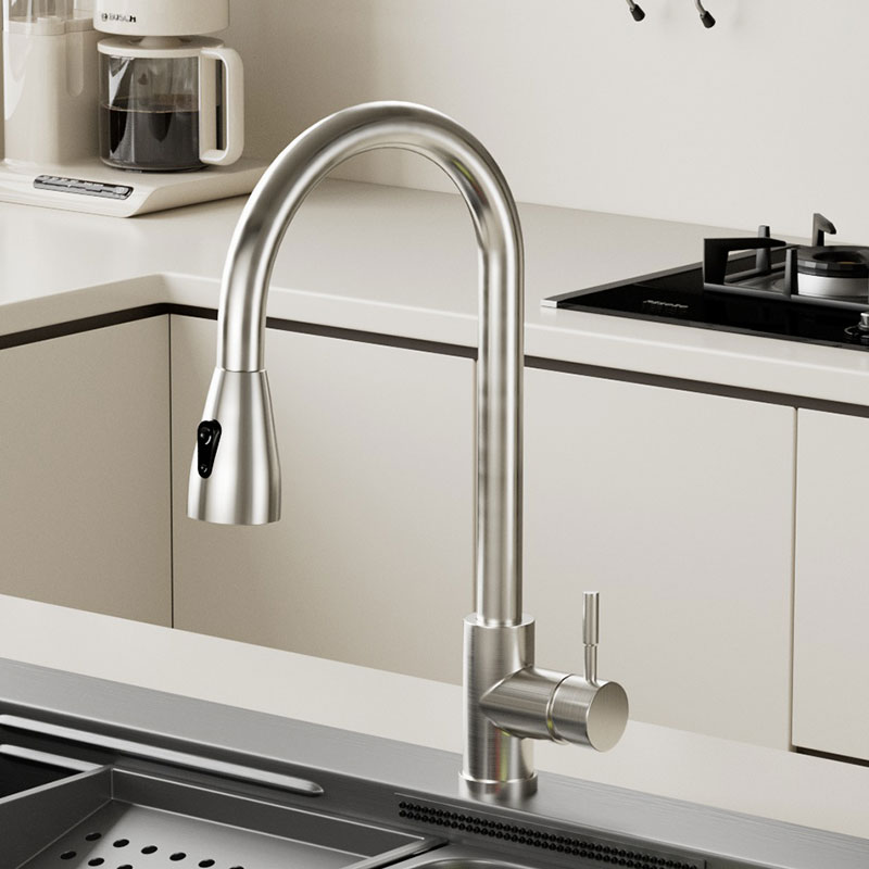Kitchen Faucet Brushed Nickel Color Surface and Cold Water Faucet Kitchen Sink Faucet Pull-out Kitchen Faucet Single Hole: WHITE