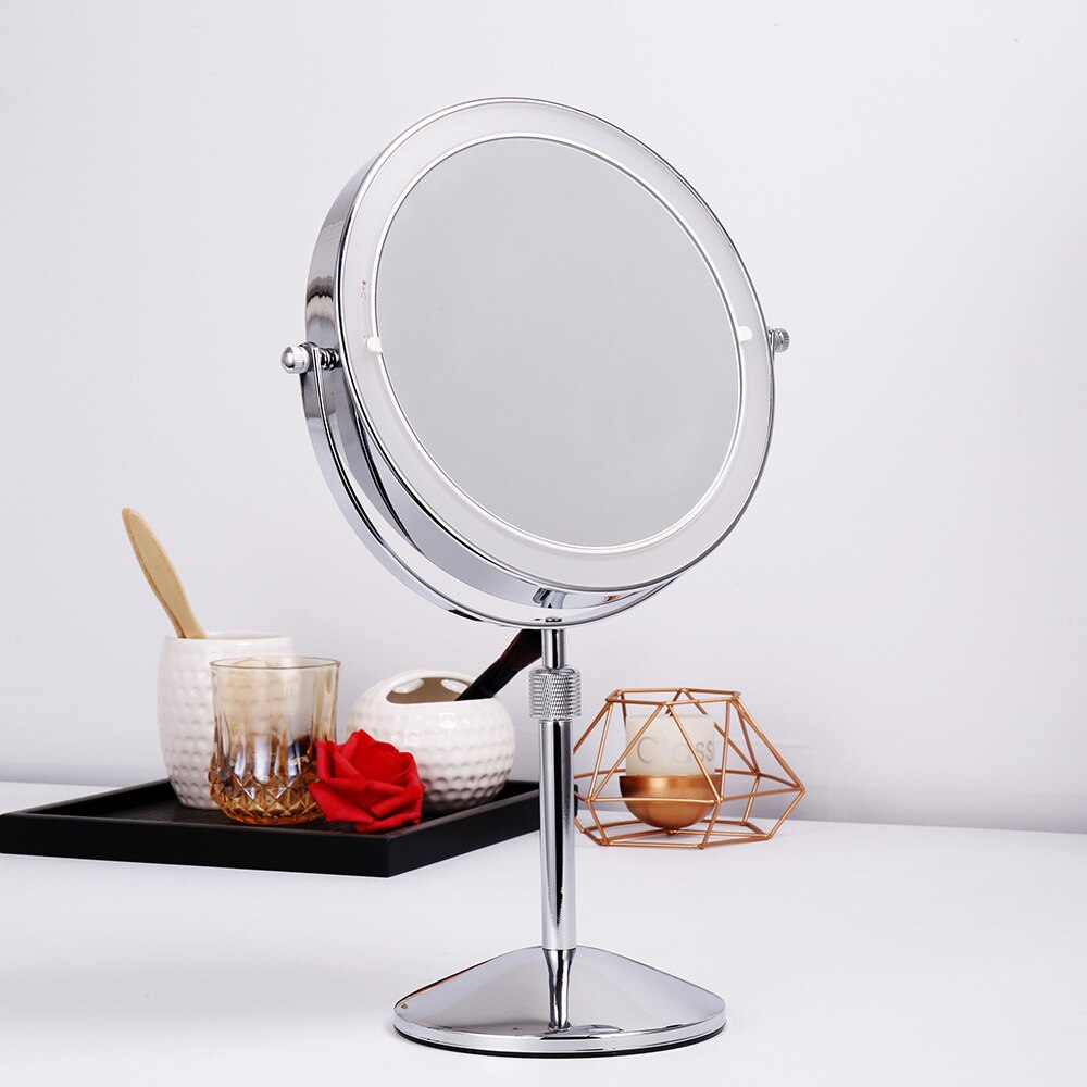 8 tommer soveværelse eller badeværelse tabel løfte makeup spejl , 10x forstørrende dobbelt spejl med led lys rotere 360 grader spejl
