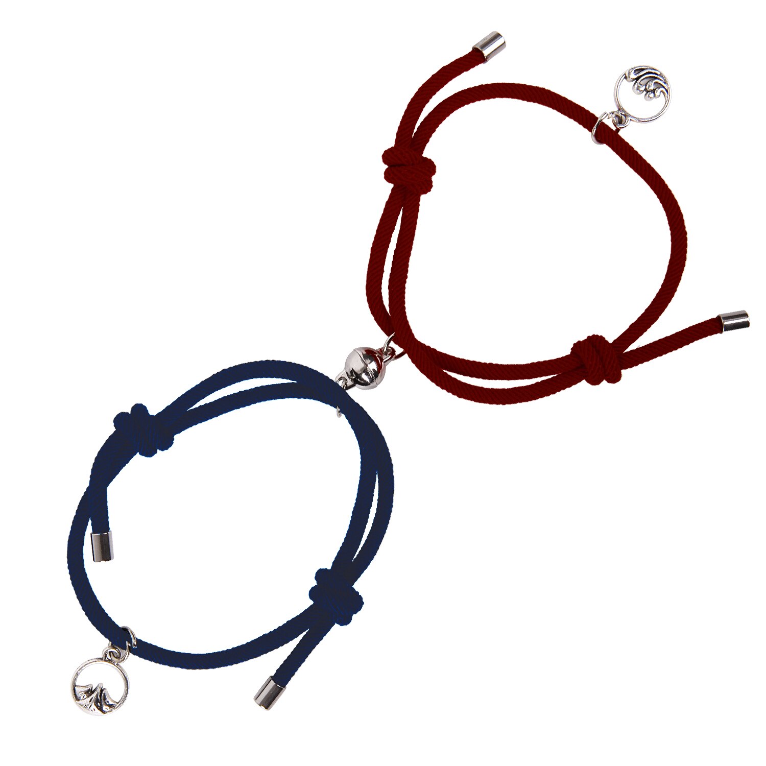 2Pcs/Set Steel O-Shaped Magnet Adjustable Bracelet for Couple Stainless Steel Charm Attractive Men and Women Valentine'Day: dark blue wine red