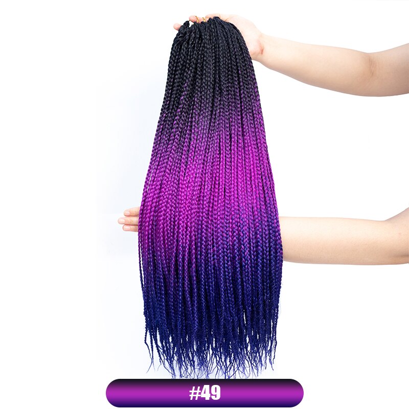 Box Braids 24Strands Senegalese Twist Braids Crochet Hair Extensions Ombre Colors 24inch Braiding Hair Youngther: black purple