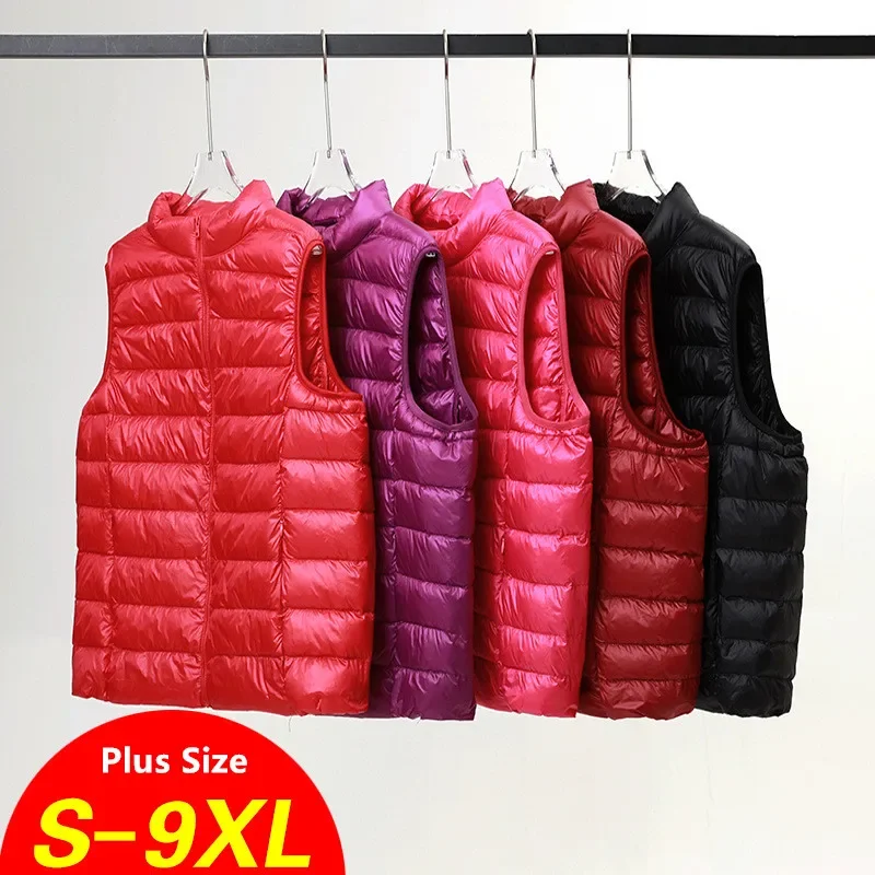 Plus Size 6XL 7XL 8XL Women Sleeveless Down Jacket Autumn Winter Female Ultra Lightweight Packable Down Vest Coat
