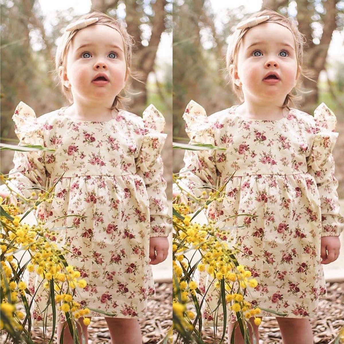 Pelele con estampado Floral para bebé y niña, traje de manga larga con volantes y cuello redondo, trajes