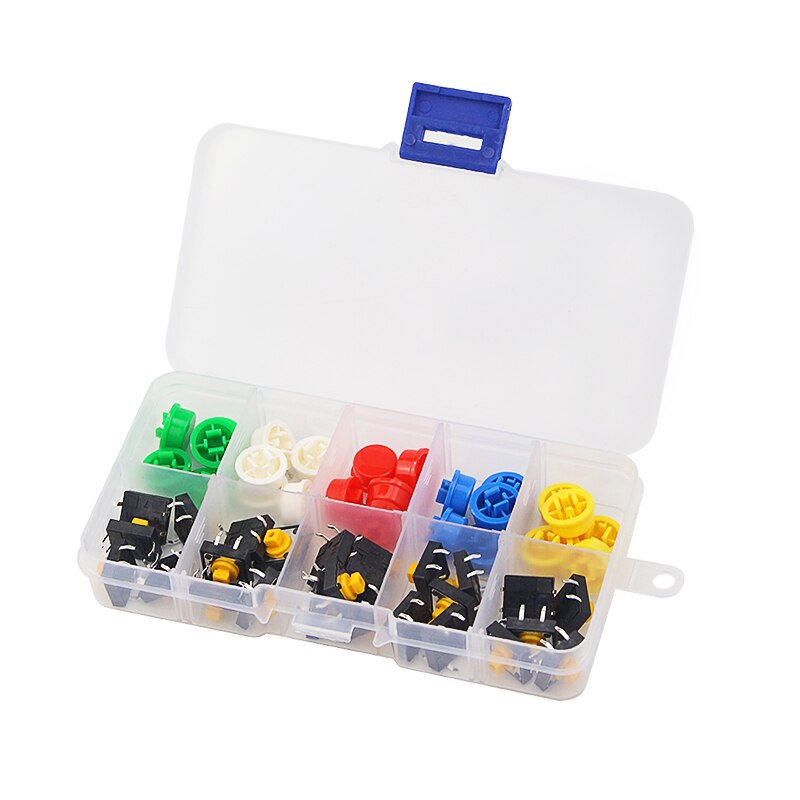 25 uds botón pulsador táctil 12*12*7mm Micro interruptor botón + 25 uds tapa de botón + caja de almacenamiento para UNO R3 para Raspberry Pi 3