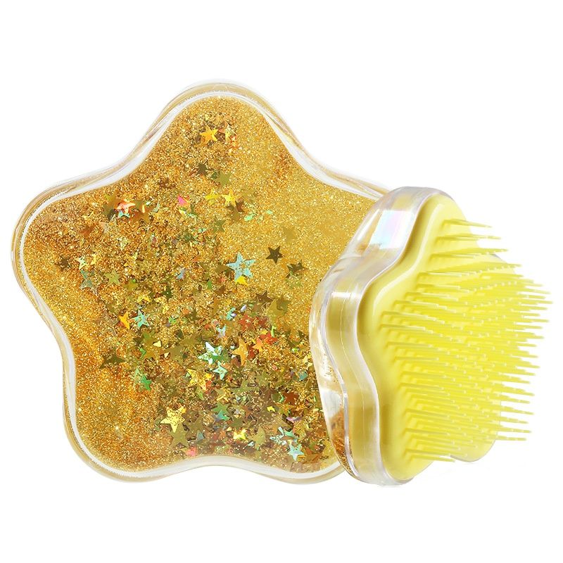 Kids Comb With Flowing Sequins Antistatic Fabric Material Portable Brush Dressing Bath Hair Accessories Girls Products: golden star