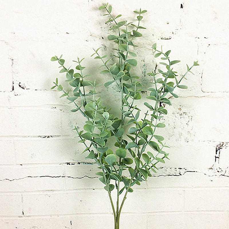 Kunstig plast eukalyptustræ gren til jul bryllupsdekoration blomsterarrangement små blade plante faux løv
