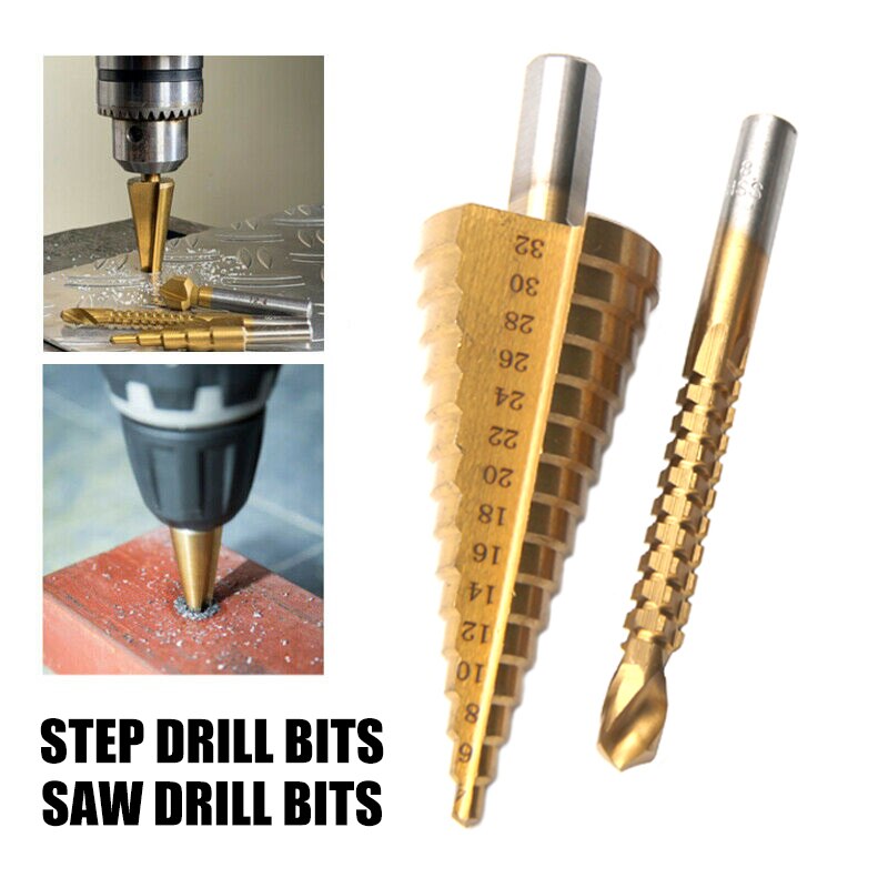 6PCS 4-12/20/32mm Large HSS Steel Step Cone Cut Set Drill Tools Titanium Drill Bits Hole Cutter Durable Coated Metal Drill Bit