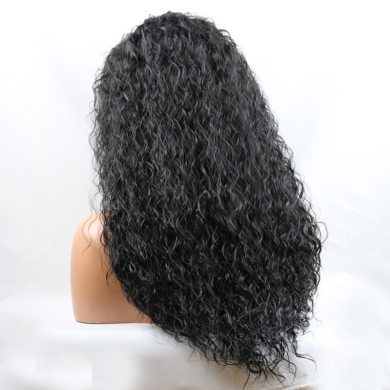 Loose Curly Glueless Synthetic Lace Front Wigs for Women Heat Resistant Fiber with Baby Hair 24 inch Natural Black Lace Wigs