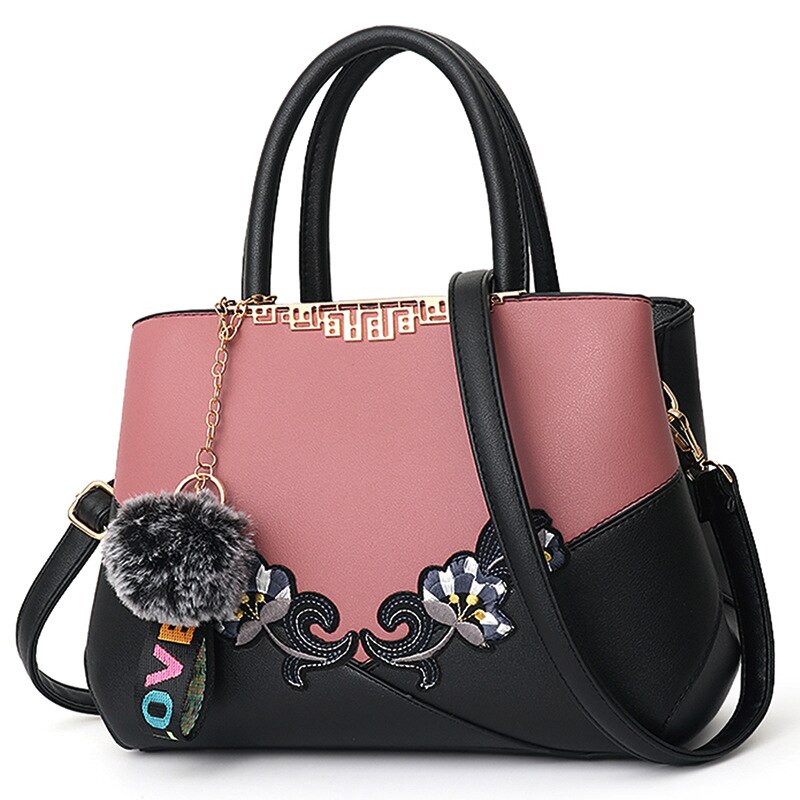 Embroidered Messenger Bags Women Leather Handbags Bags for Women Ladies Hand Bag Female bag: pink 3