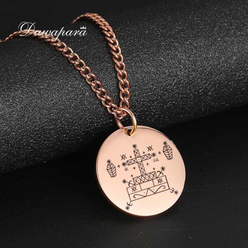 Dawapara Vintage Voodoo Veve of Baron Samedi Amulet Necklace Stainless Steel Hoodoo Talisman Pendants