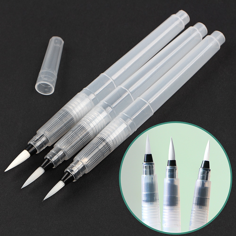 Rotuladores recargables de 3/6 uds, pincel de pintura con depósito de agua para acuarela, portátil, suave, para pintura, dibujo, suministros de arte