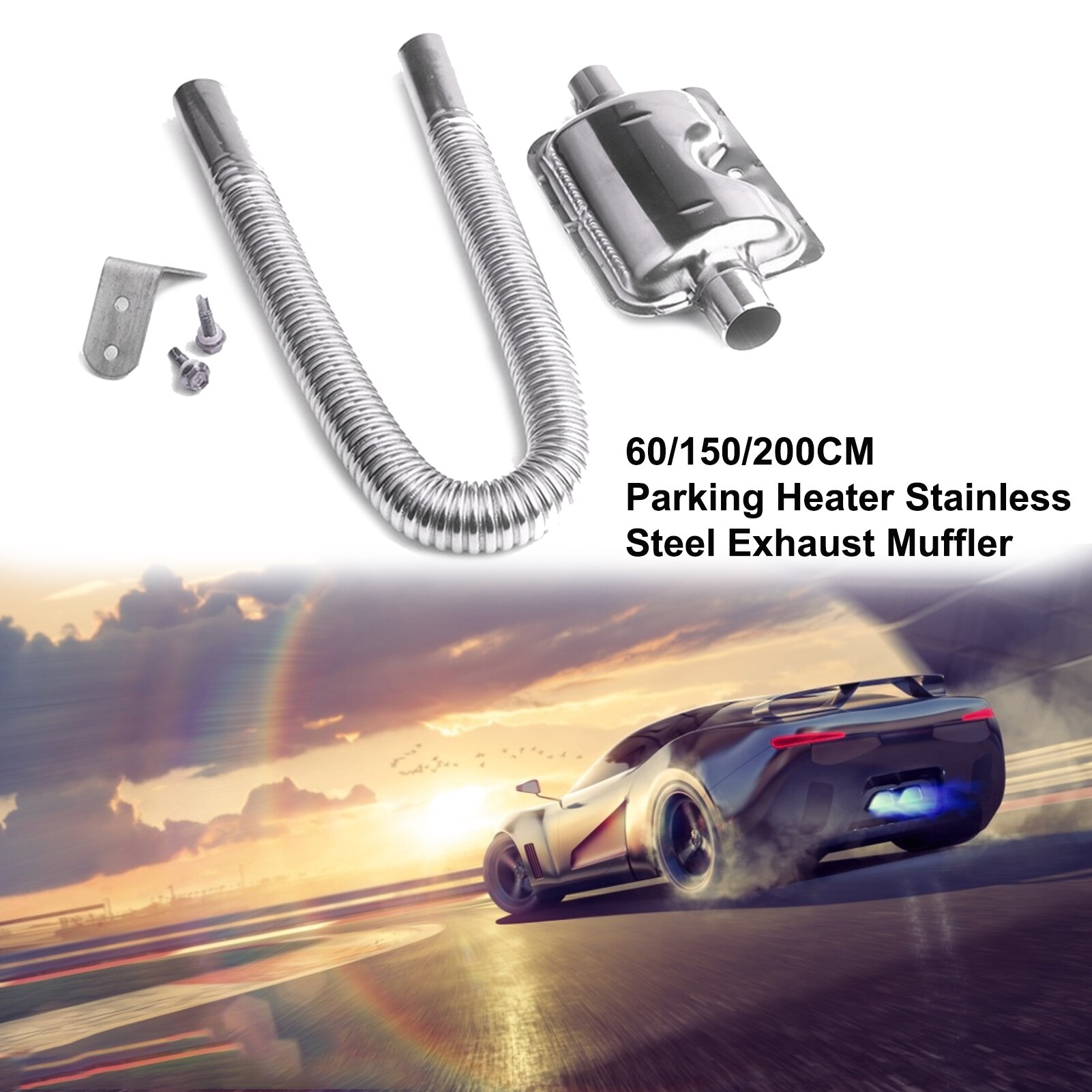 60/150/200CM Car Parking Heater Exhaust Muffler Air Diesel Heater Muffler Parking Heater Stainless Steel Pipe For Car Accessory