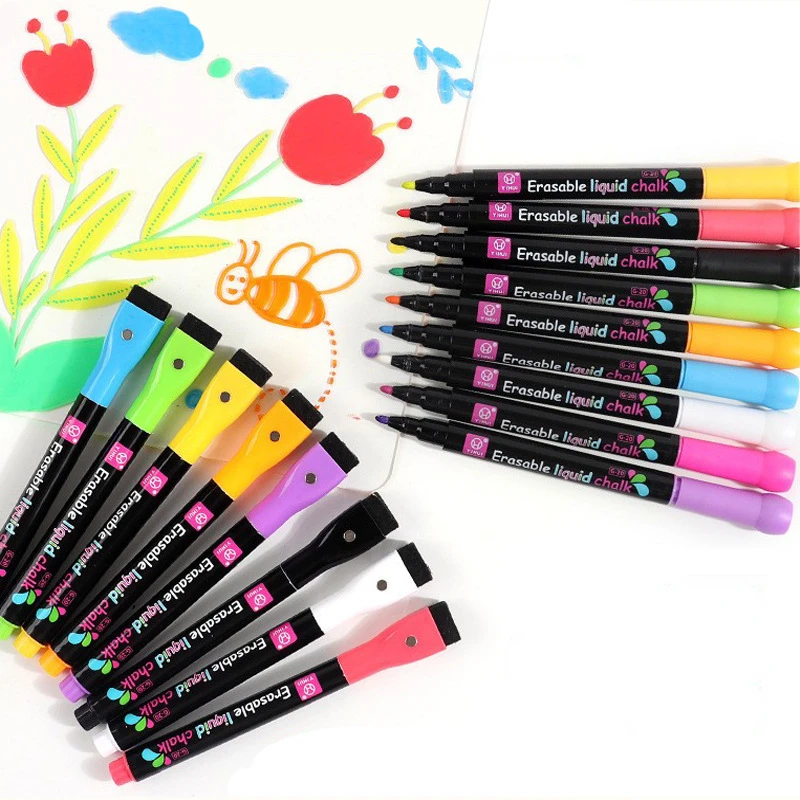 4/8 farbige magnetische, trocken abwischbare Marker, löschbare Whiteboard-Marker mit Radiergummi, LED-fluoreszierender Stift für Glas-Flüssigkreide