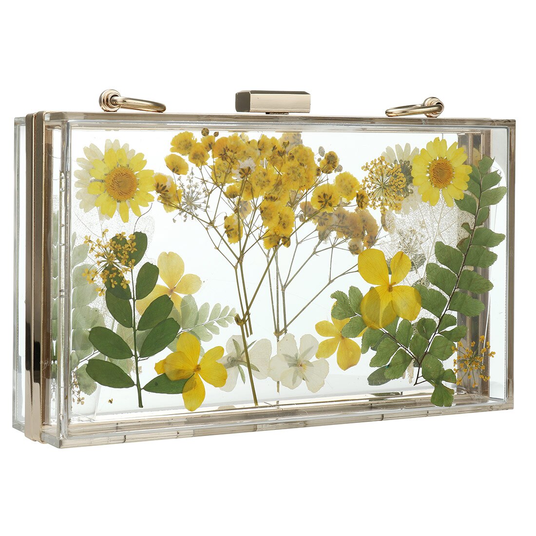 Ins Populaire Acryl Box Clutch Bag Met Ketting Bloemen Crossbody Tas Vrouwen Party Avondtasje Transparante Box Zak Met bloem: YELLOW