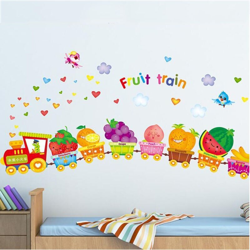 3d fruit trein muurstickers home decor verwijderbare kinderkamer leuke muurstickers school nursery muur stikers