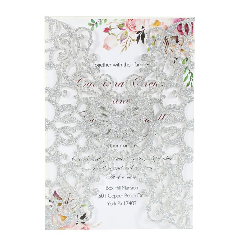 10/20 stücke Glitter Schmetterling Einladung Karte Hochzeit Engagement Geburtstag Baby Dusche Taufe Party Dekoration Favor Supplies: Silver / 20pcs