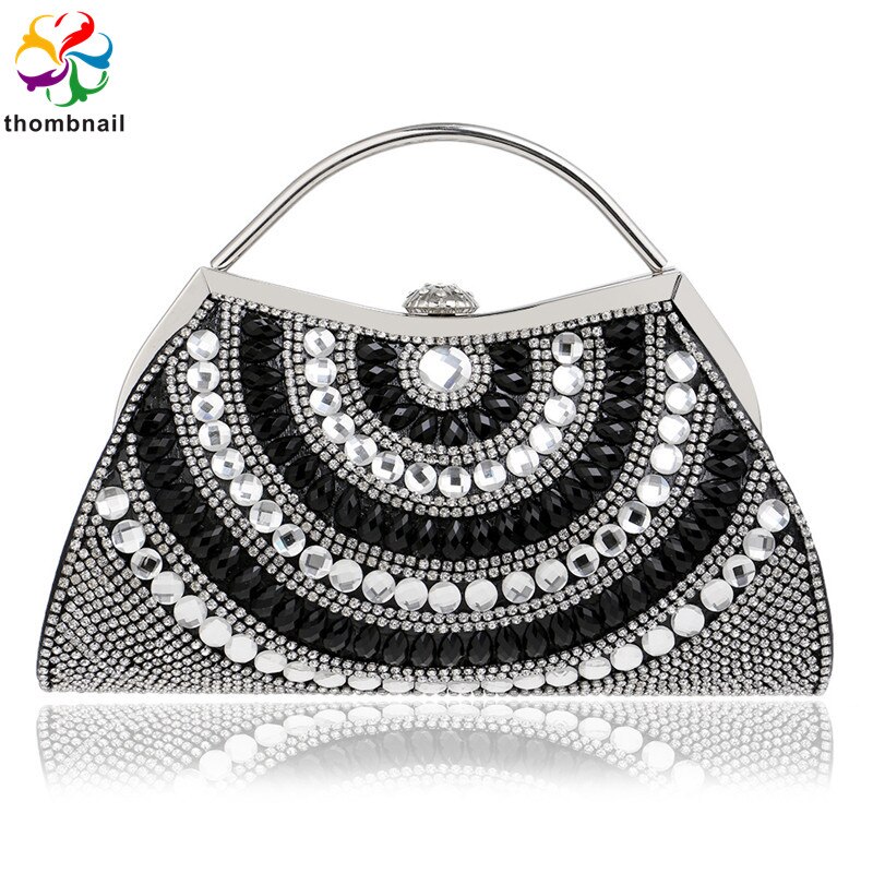 Zilveren kleur handtas bling portemonnee dames feest nachtclub avond clutch tas luxe diamant: Zwart