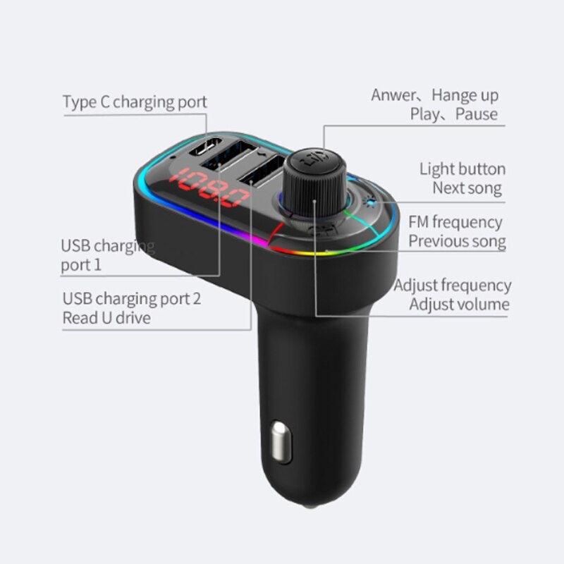Handsfree Car Kit MP3 Player FM Transmitter Car Autos Dual USB Charger Bluetooth 5.0 Wireless FM Transmitter MP3 Player