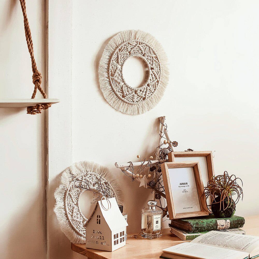 18 tuuman iso boho -pyöreä makramee -seinäriippuva sisustus mandala -kuvakudos kudottu seinätaide macrame -häät kotiin olohuoneen sisustus