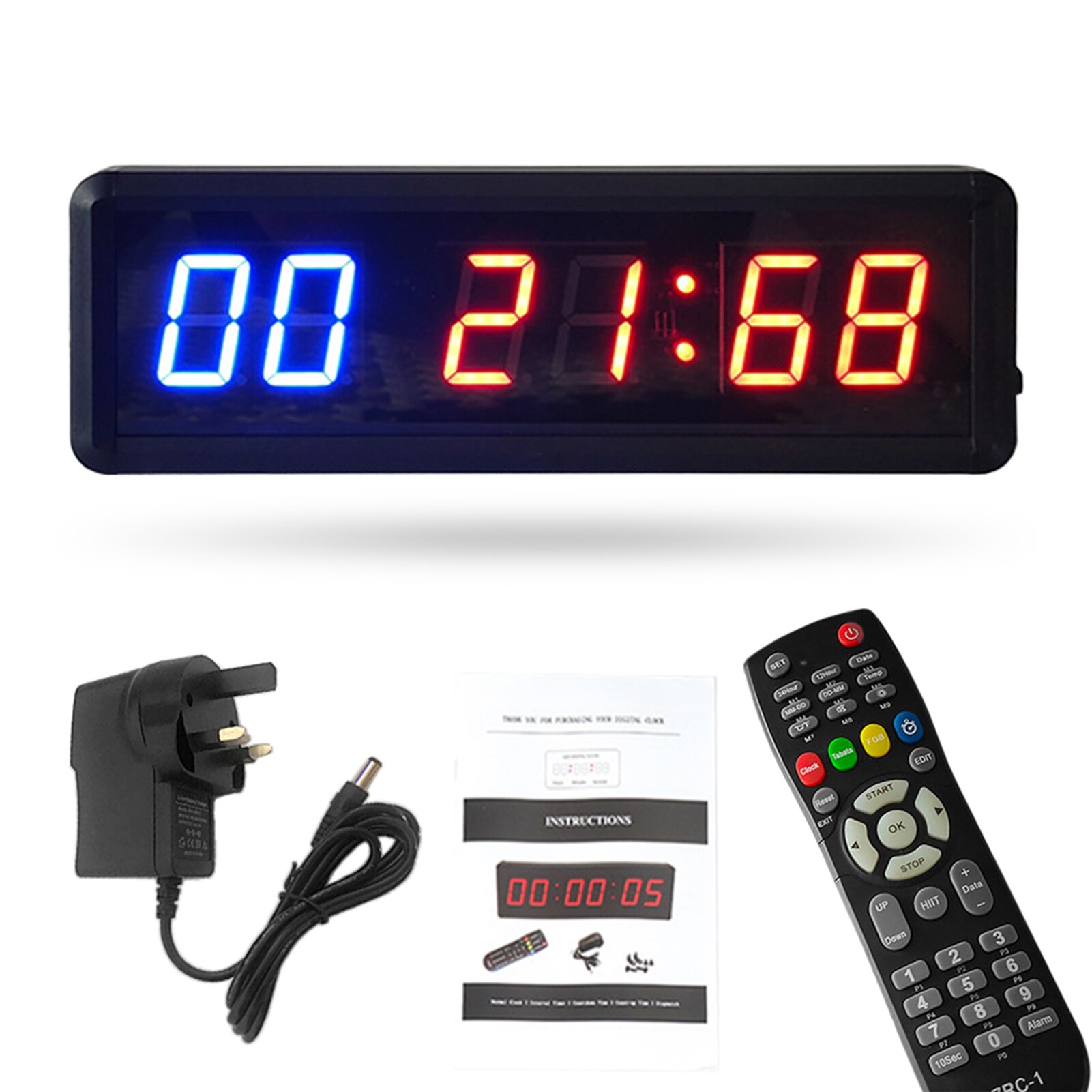 Programmierbare Ausbildung Timer LED-anzeige Intervall Timer Wanduhr mit Fernbedienung für Fitnessstudio Fitness Ausbildung 1,5 Zoll Countdown Uhr: UK Stecker