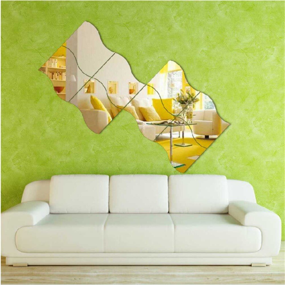 6 pcs Waves Shape Self-adhesive Tile 3D Mirror Stickers Decal Room Decorations Modern Mirror Tiles Decorative Mirrors