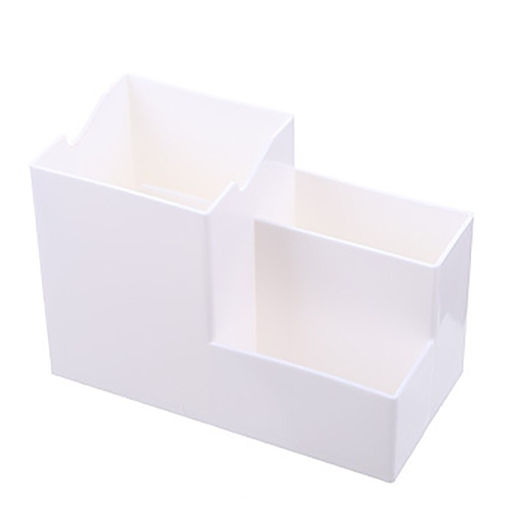 Multi-function 3 Grid Desktop Pen Holder Office School Storage Case Clear White Black Plastic Box Desk Pen Pencil Organizer: White