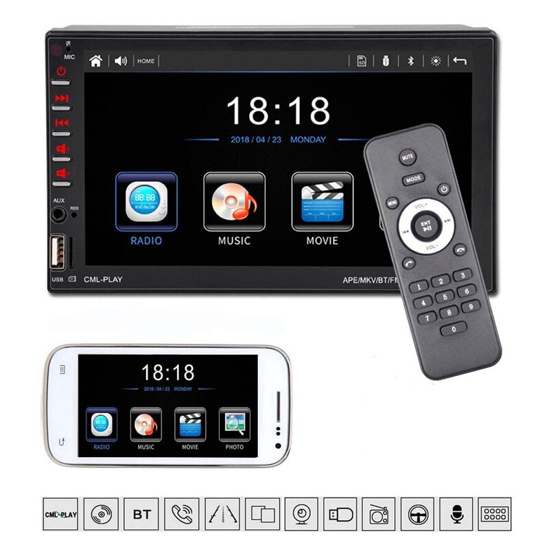 7inch Car Stereo 2 Din HD Bluetooth MP5 Video Digital Player Support D-Bus Mirror Link Wireless Remote Control Hands Free Multim