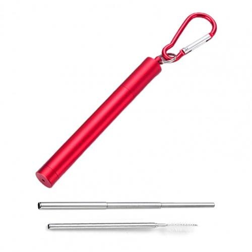 1 Set Multifunctionele Telescopische Rechte Stro Ergonomische Rietje Draagbare Opvouwbare Droog Onmiddellijk Inklapbare Straw: Rood