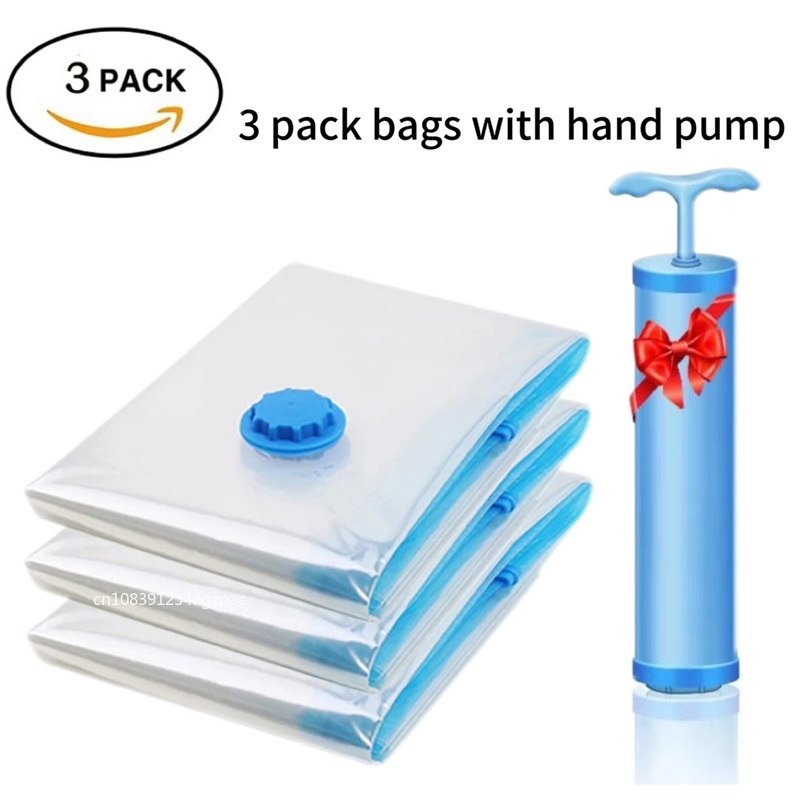 3/5PCS Vacuüm Opbergzakken Voor Kleding, Beddengoed, Ruimtebesparende Zakken Opslag Vacuüm Seal Pakket, opvouwbare Gecomprimeerde Organizer Bag: S / Blauw
