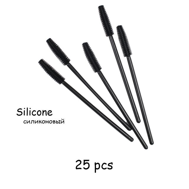 25 Pcs Silikon Pinsel Einweg Wimpern Werkzeug Kamm Mascara Zauberstäbe Make-Up Pinsel Individuelle Applikator Kit für Auge Applikator: 25pcs black