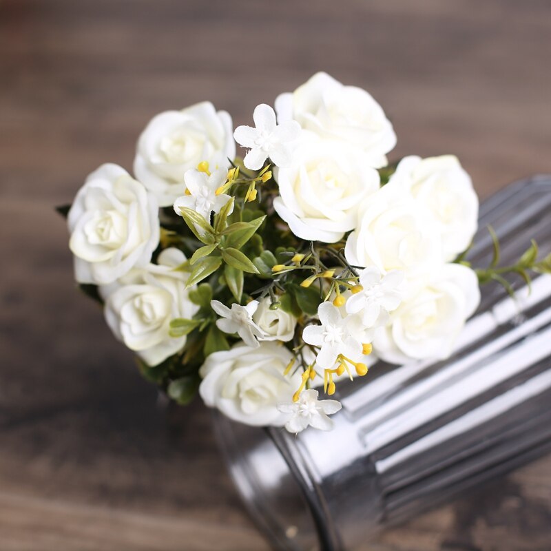 1 bundel Europese stijl Rozen boeket vazen voor home decor kerst scrapbooking wedding decoratieve kransen kunstbloemen: white