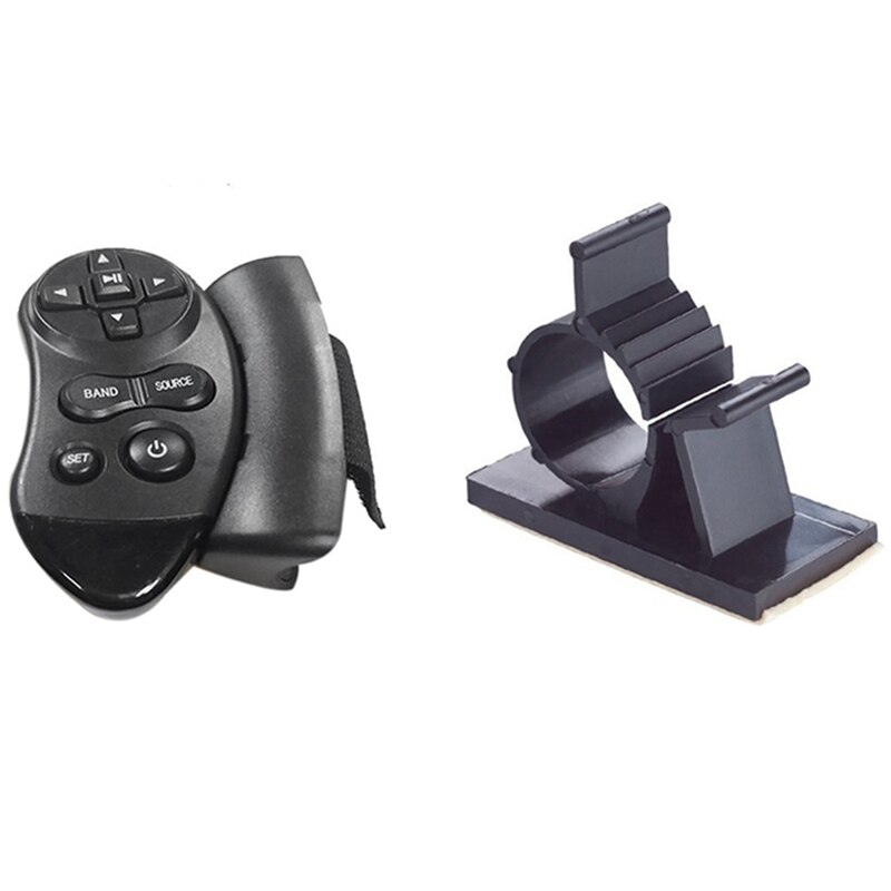 20Pcs Black Adjustable Plastic Cable Clamps & 1x Universal Car Steering Wheel Remote Control Learning for Car Cd Vcd Dvd: Default Title