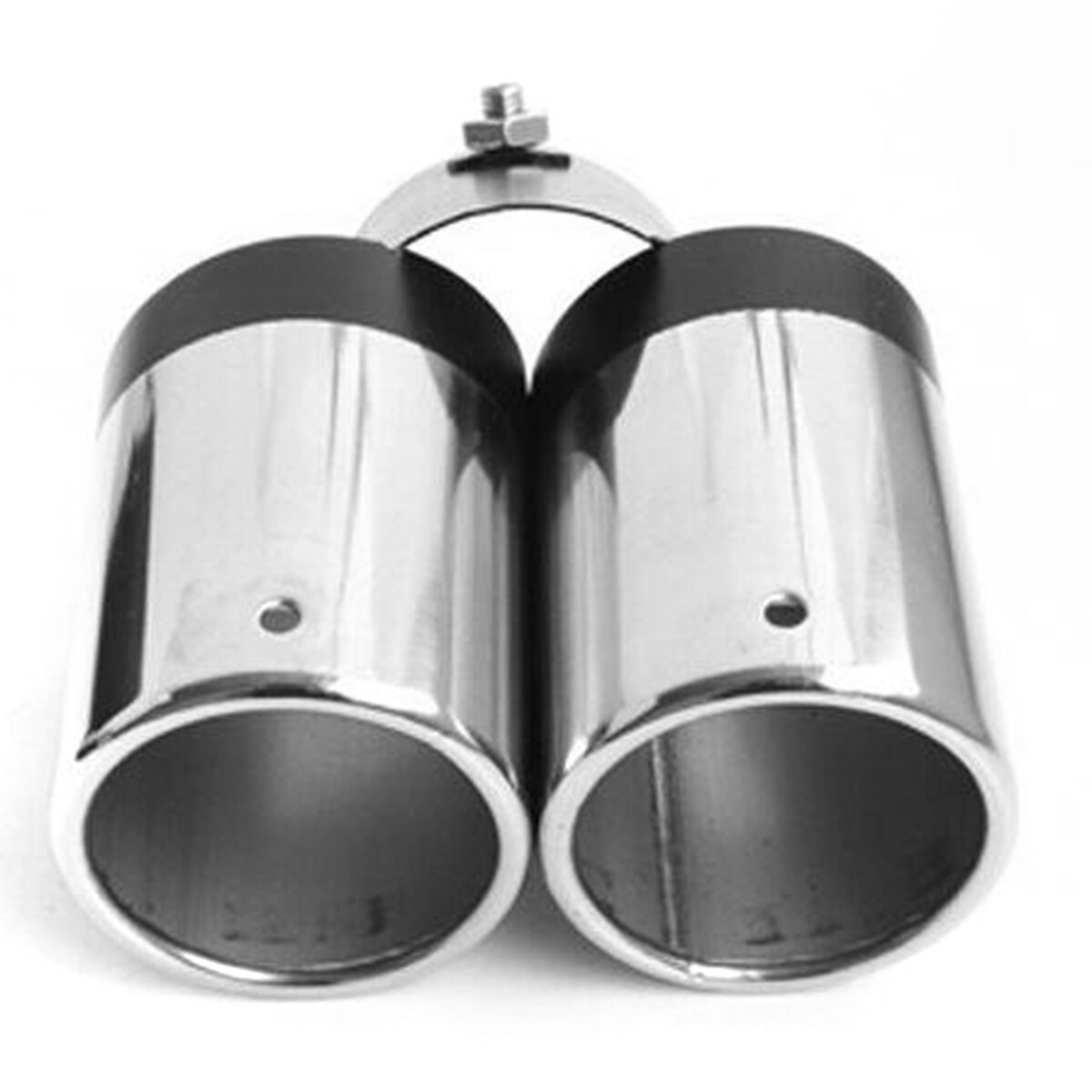 Universal Car Vehicle Stainless Steel Exhaust Muffler Steel Tail Pipe Bending Double Tube Waterproof anti-rust (silver&black)