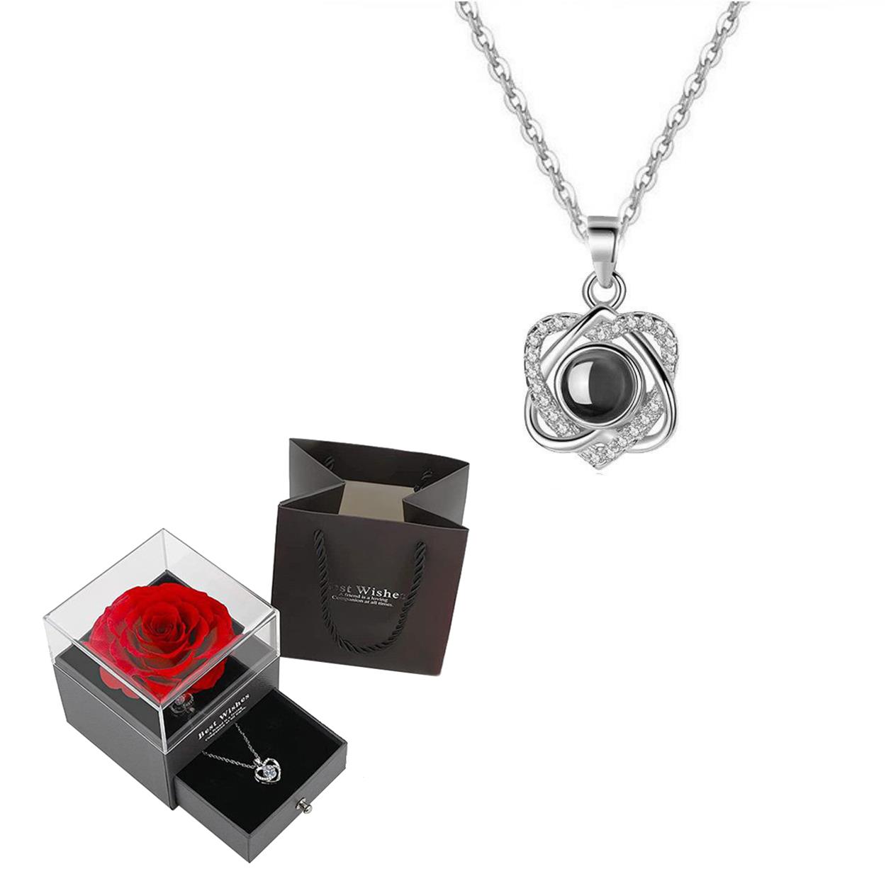 Conjunto de colar de projeção com caixa de presente rosa 100 idiomas eu te amo coração pingente jóias 2024 para presentes namorada dropshipping: Cor dourada pura